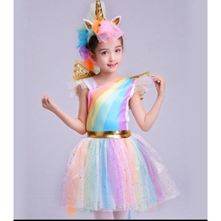 Girls Magical Golden Rainbow Unicorn Costume Dress