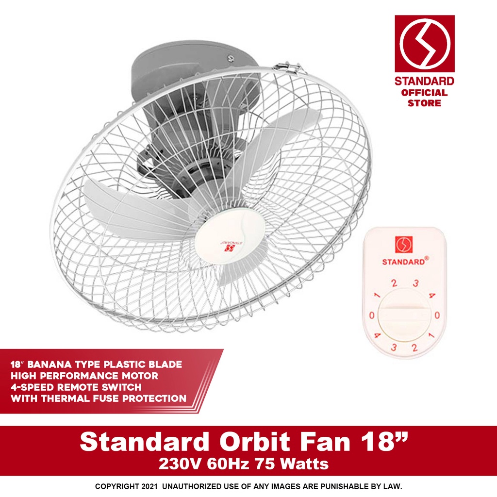 Standard Orbit Ceiling Electric Fan 18 inches Banana Type Plastic Blade ...