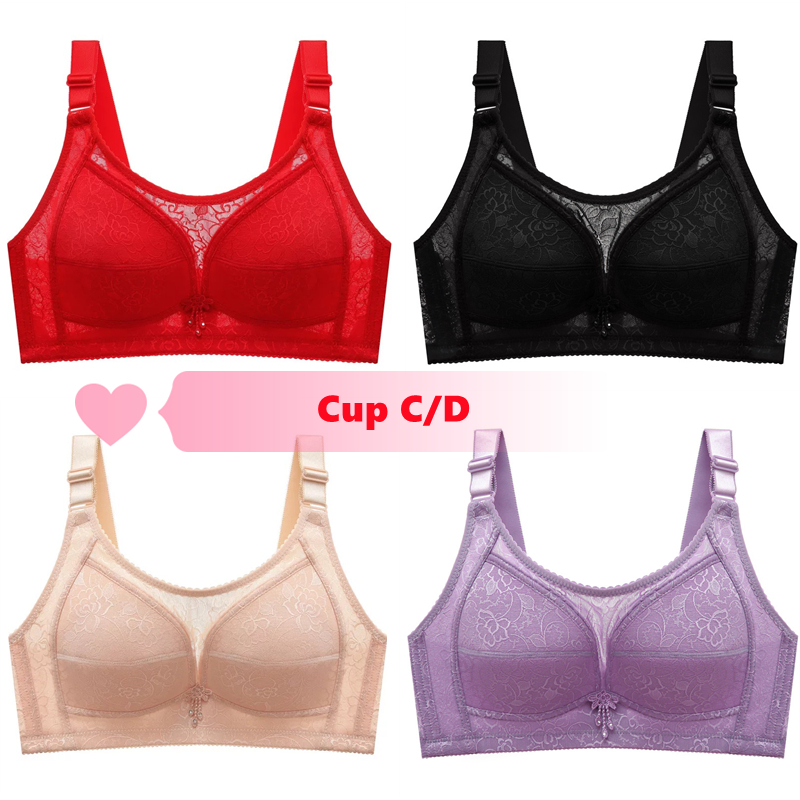 Big Size Bra 38-48 C D Cup Full Cup Soft Lace Bras Wireless No Iron ...