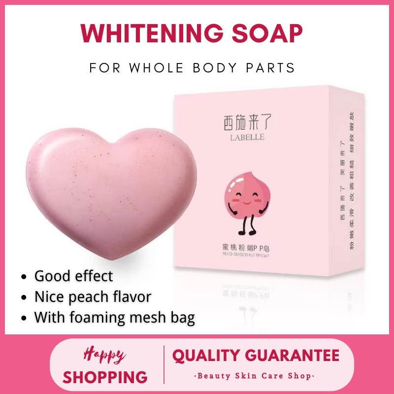 Peach Pink Soap Heart Shape Whitening Soap for Dark Spot Area with Mesh ...