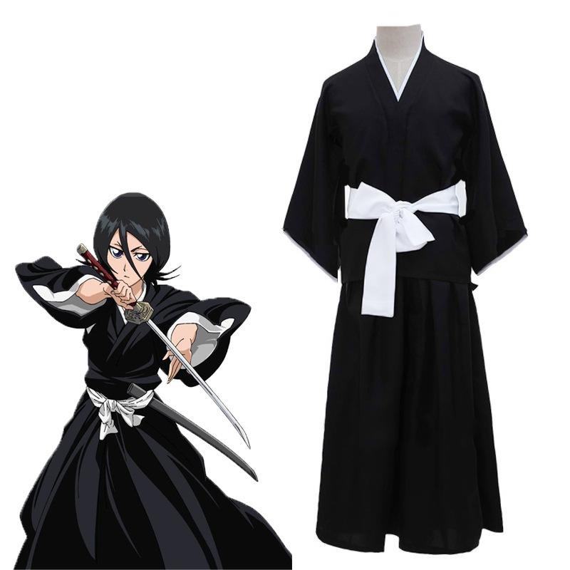 Anime Bleach Kuchiki Rukia Cosplay Costume Black Wigs and Kimono ...