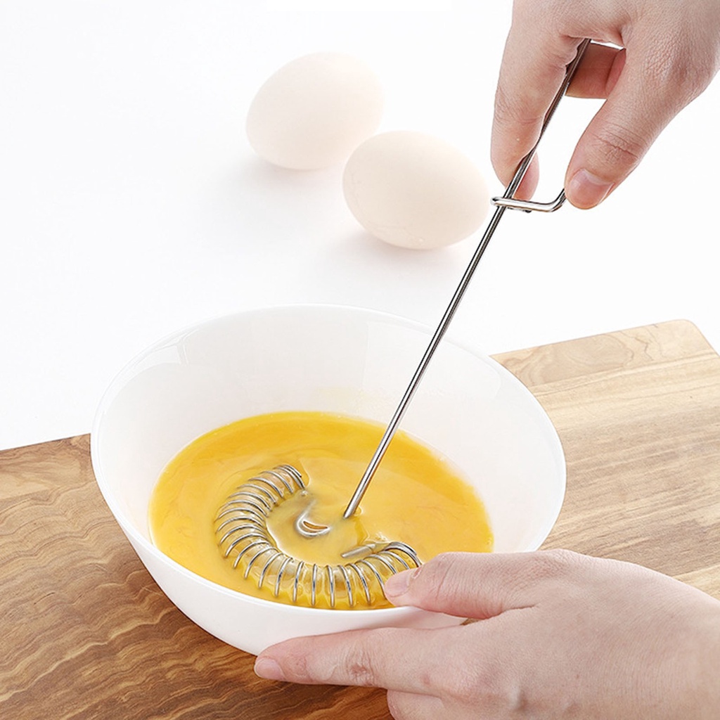 Stainless Steel Manual Egg Beater Spring Coil Coffee Milk Hand Whisk
