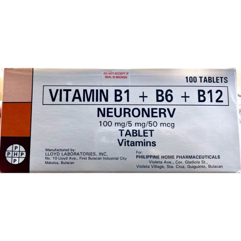 Vitamin B Complex (Neuronerv) 100mg/5mg/50mcg capsule 10's Shopee