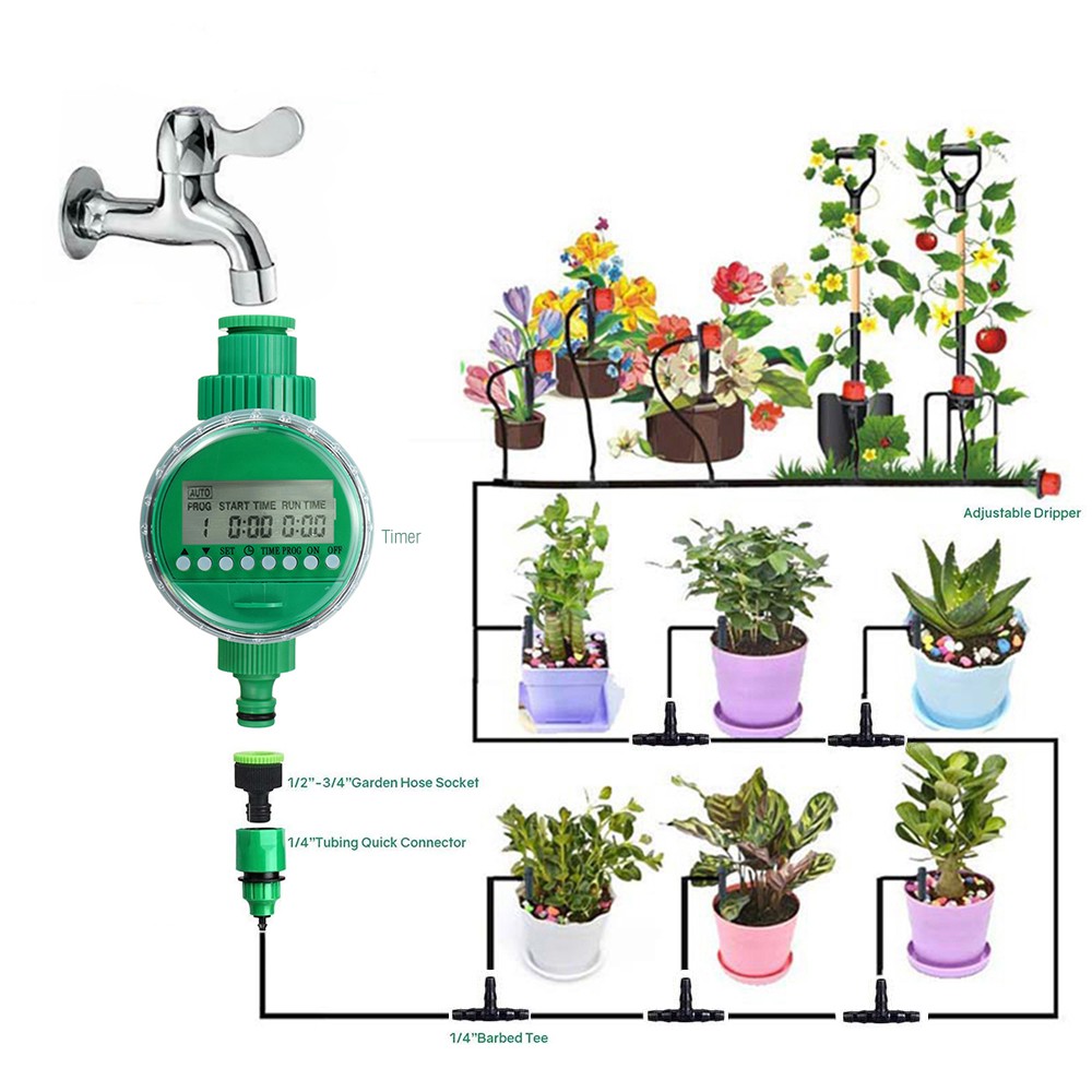DIY Timing Automatic Garden Drip Irrigation System Plant Flower