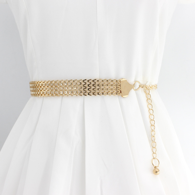 slim fit dress slacks Elastic Skinny Waist Belt Gold Metal Stretchy Chain Dress Belts for Wo
