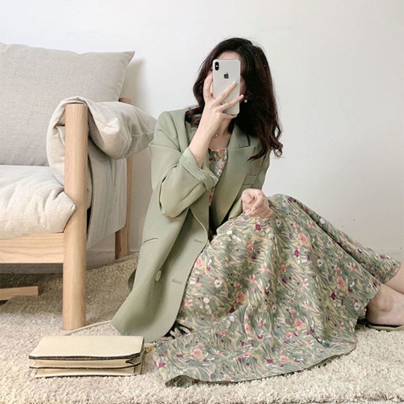 【suit】Women's Clothing Floral-Print Strap Dress Skirt Suit Set Two ...
