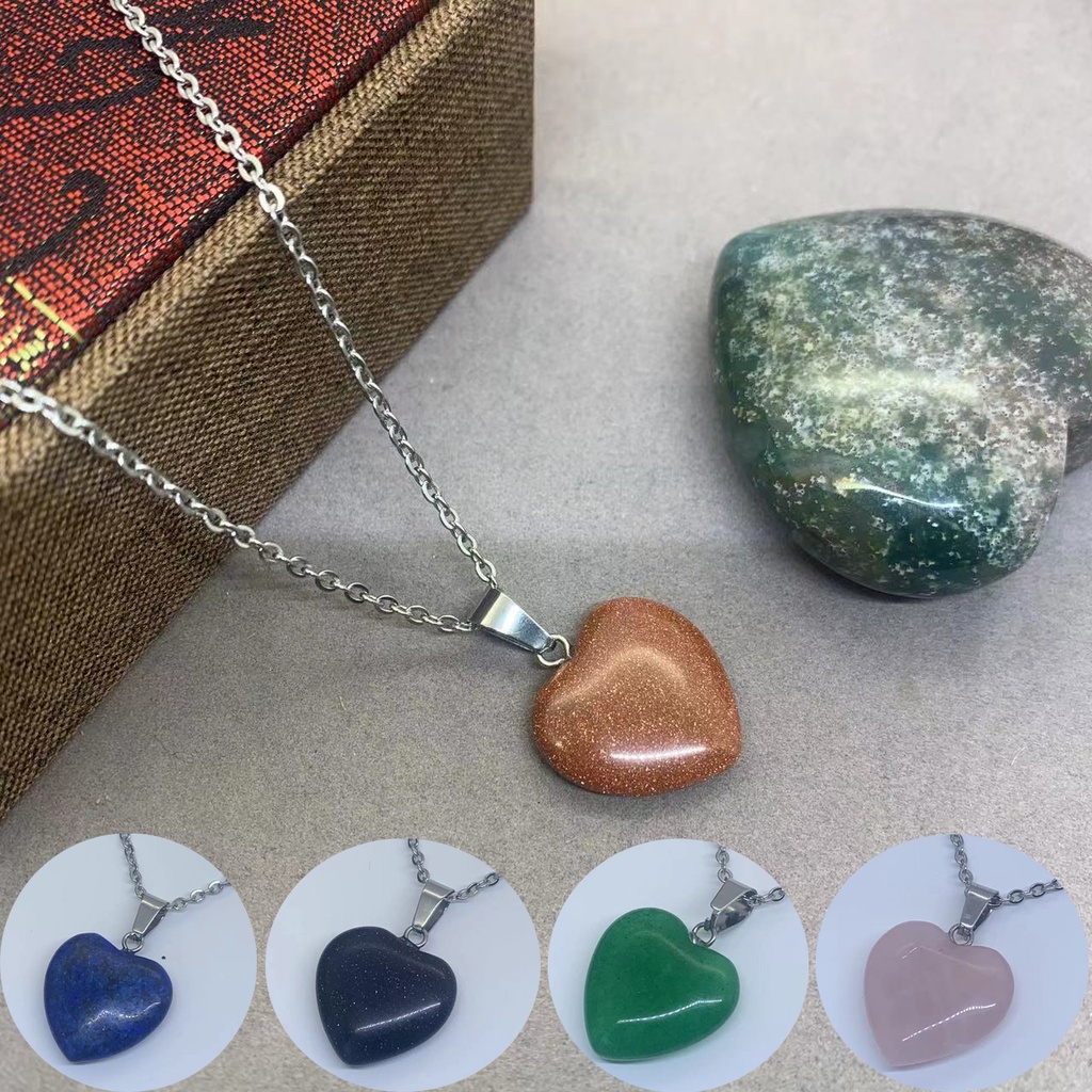 20 Type Natural Stone Love Heart Alloy Necklace for Women Gift