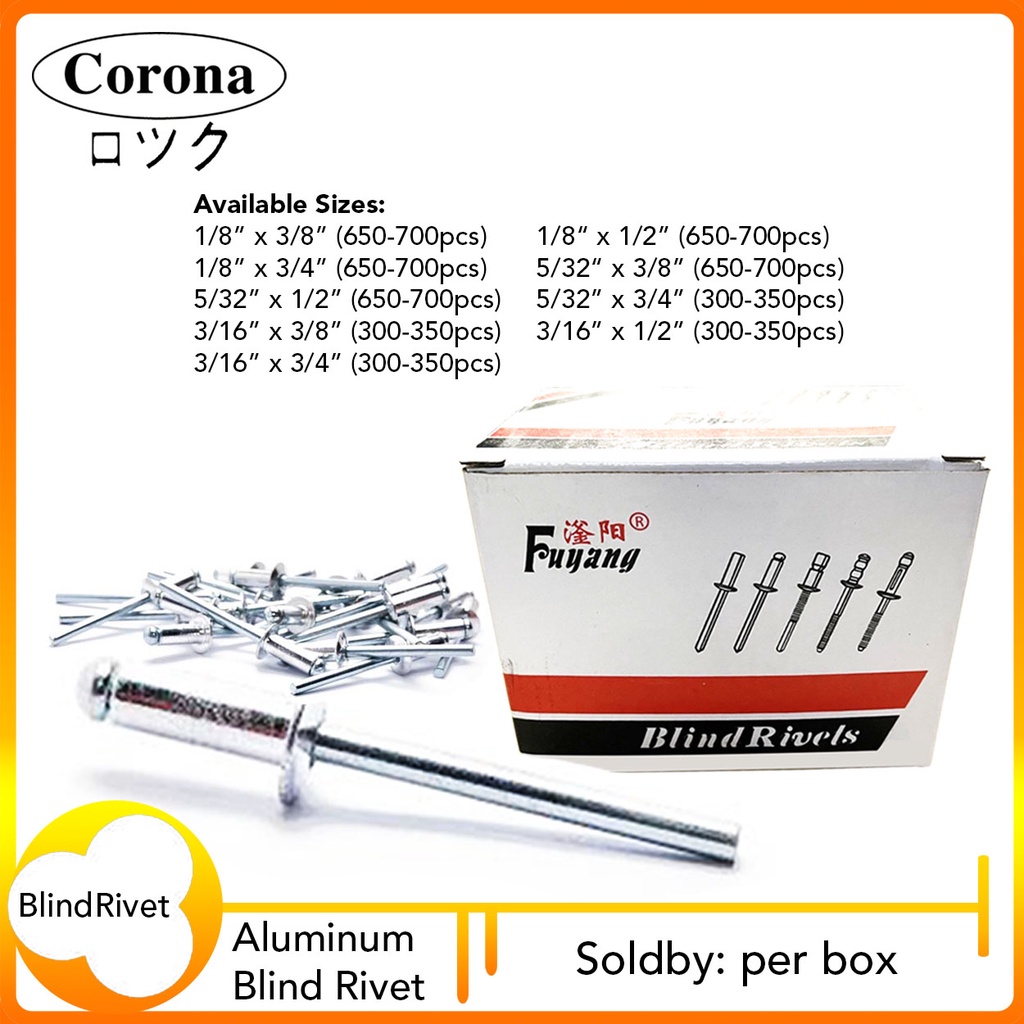 Blind Rivets (PER BOX) 1/8" x 3/8" 1/2” 3/4" or 5/32” or 3/16” Shopee