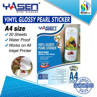 Yasen Transparent Vinyl Sticker Paper Waterproof A4 Size (20