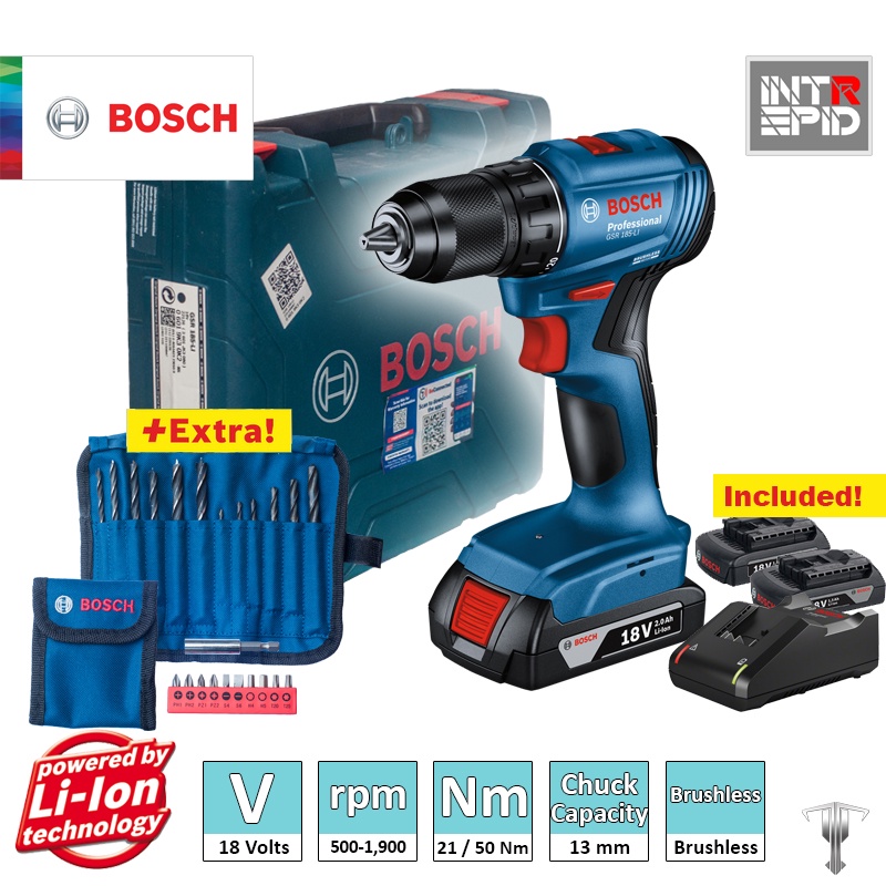 Bosch GSR 185-Li Professional 18 V Brushless Rotary Drill/Driver Kit ...