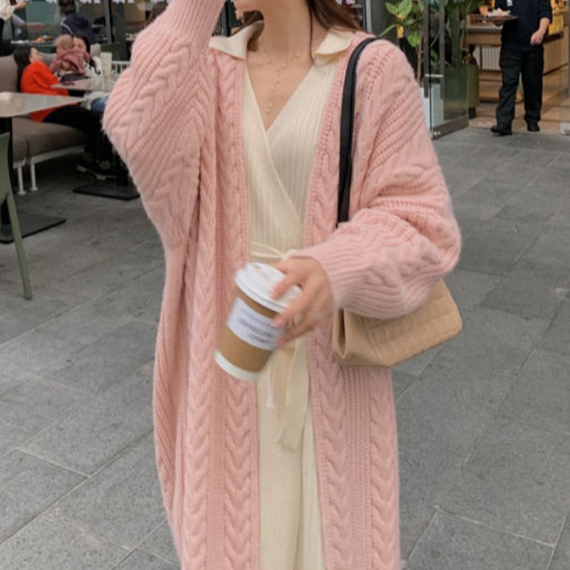 Pink Kimono Cardigan Women Knitted Clothing Autumn Winter 2021