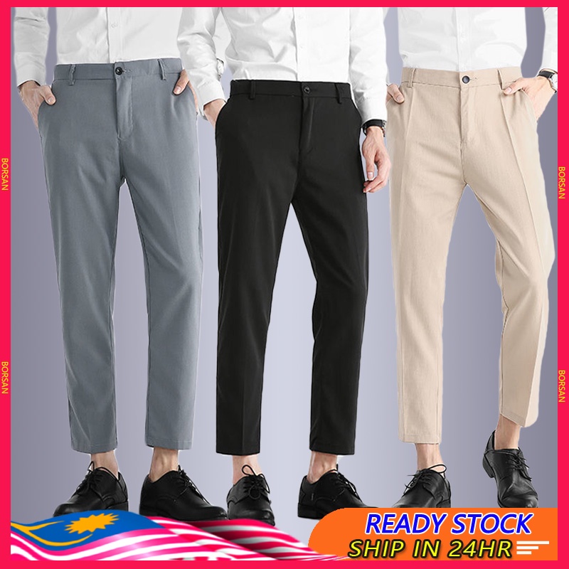 READY STOCK Men's Formal Pants Korean Slim Fit Non-iron Cropped ...