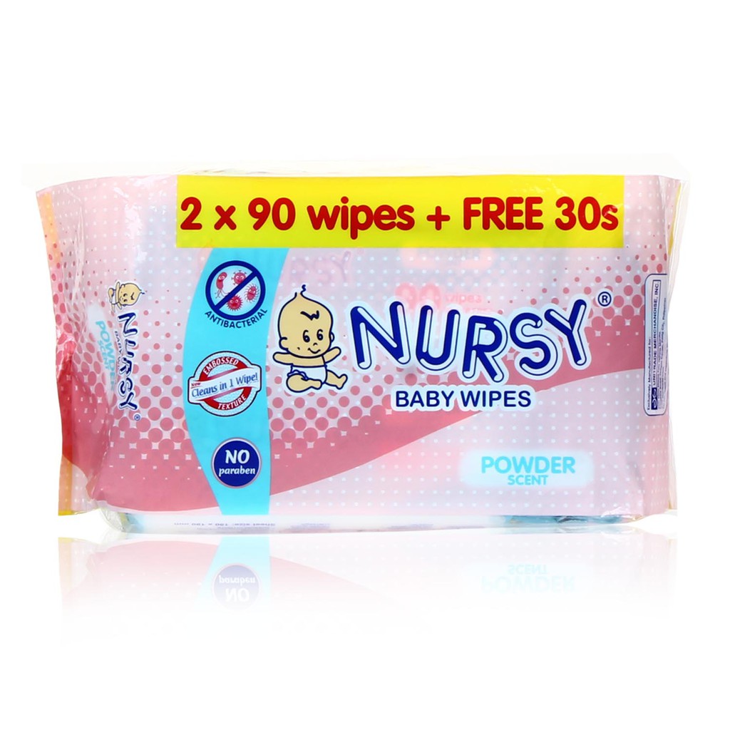 Nursy Baby Wipes Powder Scent 90s x 2 packs with Free 30s Shopee