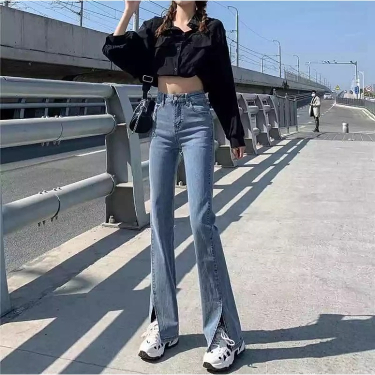 Slit High Waist Stretchable Summer New 2021 Flared Style Jeans | Shopee ...