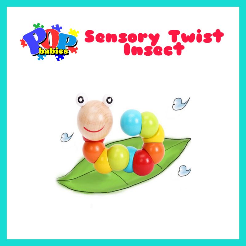 Pop Babies Wooden Colorful Insect Twist Caterpillar Blocks Sensory ...