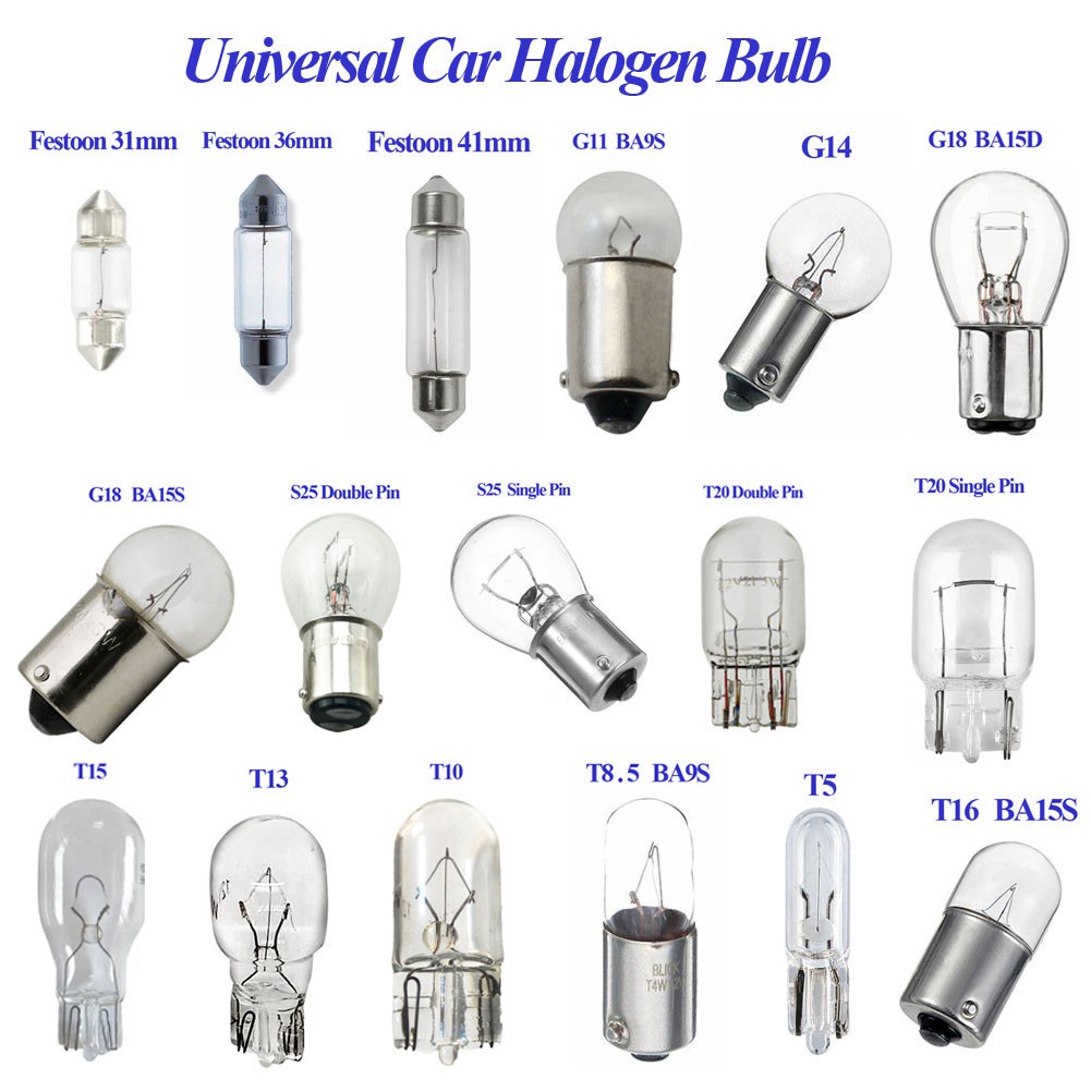 Universal Car Halogen Bulb T5/T10/T15/T16/T20/S25/1156/1141/1016/G11 ...