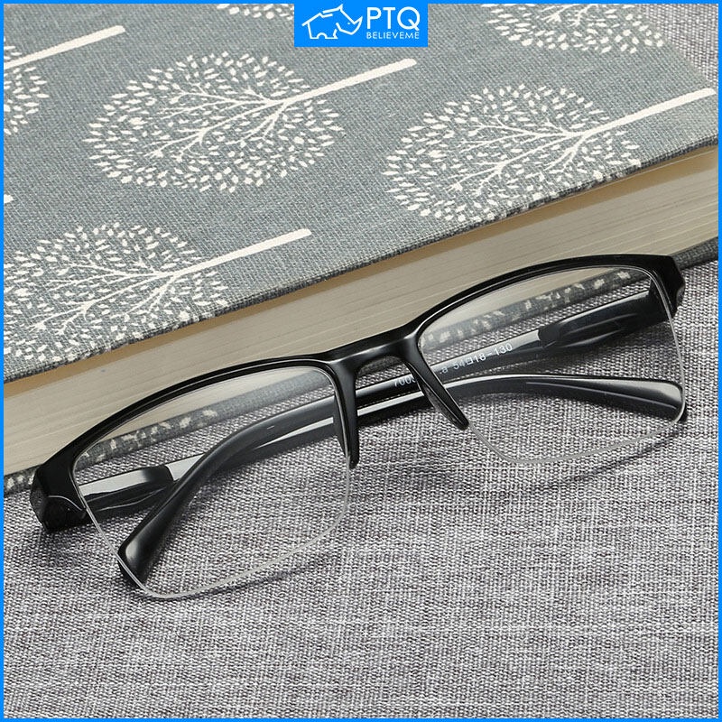 PTQ Half Frame Reading Glasses Ultra Light Resin Glasses Large Frame Glasses Unisex Degree 0.75 4.0