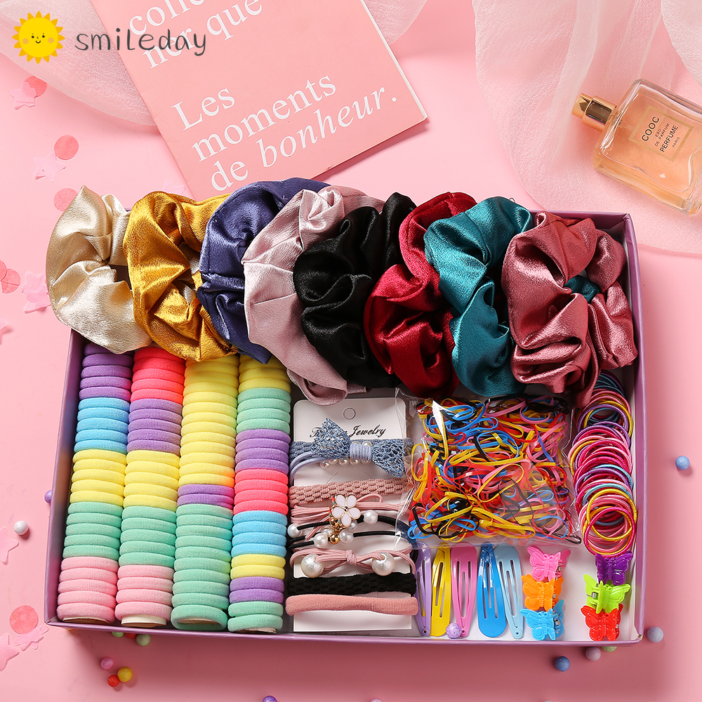 Fashion Multiple Styles Scrunchies Hair Clip Set Macaron Hair Tie ...