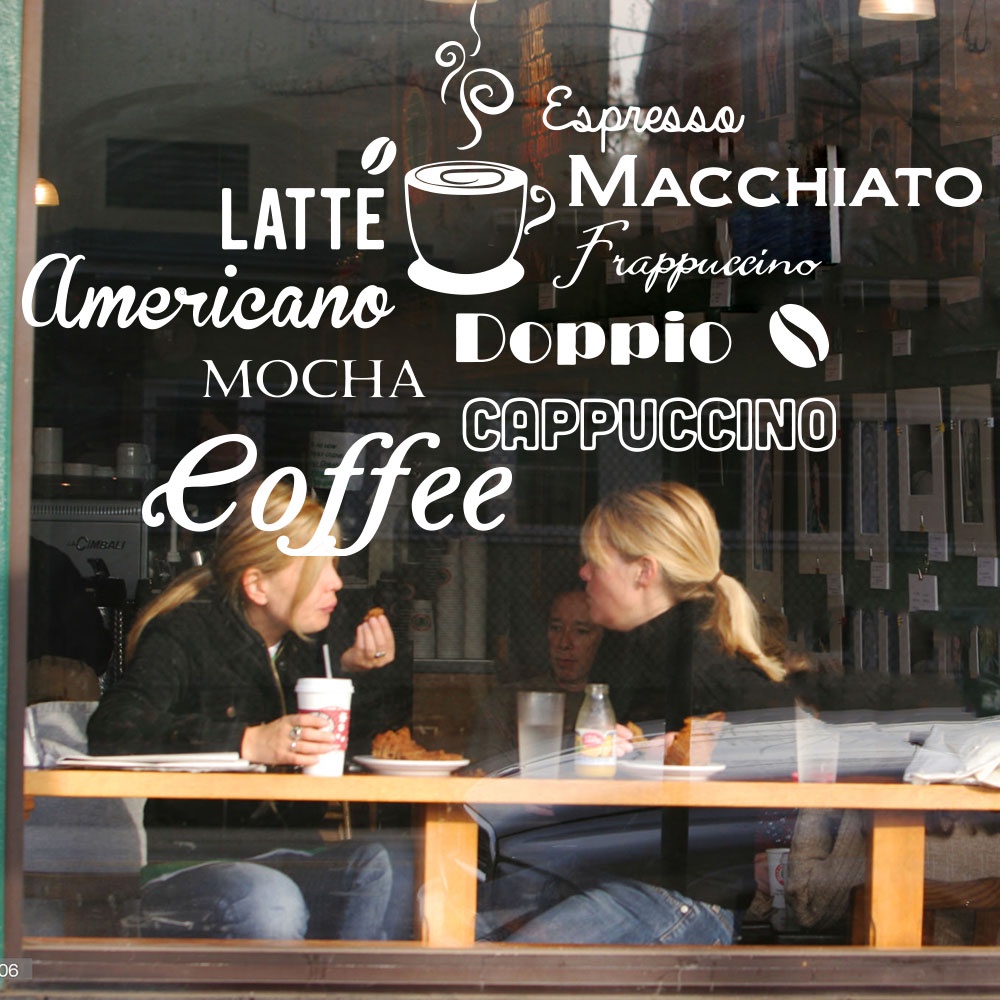 Coffee Name CAFE Types Multiple Fonts Window Glass Wall Sticker Kitchen ...