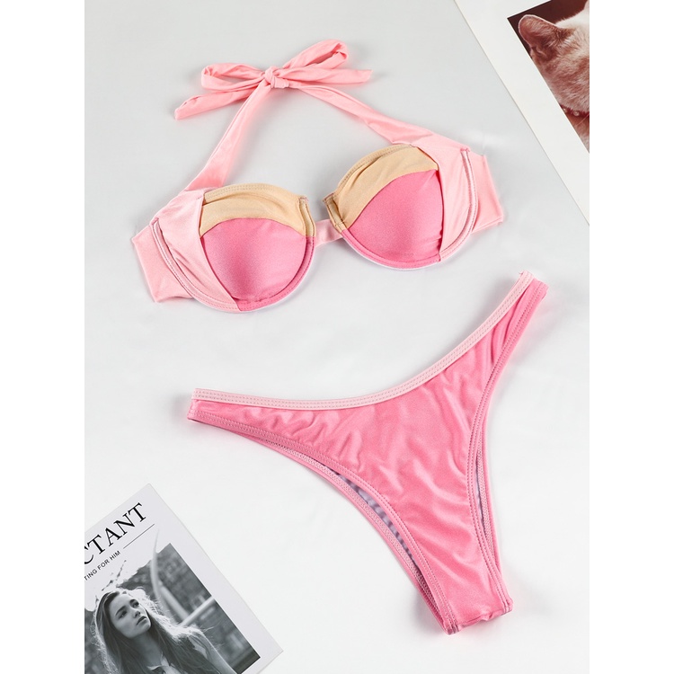 Zrtak Two Piece Bikini Sets Women Swimsuit Suit Sexy Halter Bikini High