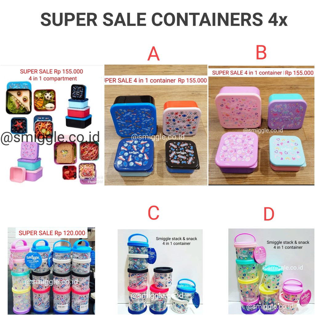 Smiggle 4in1 container Smiggle Happy Snack N Stack Containers X4