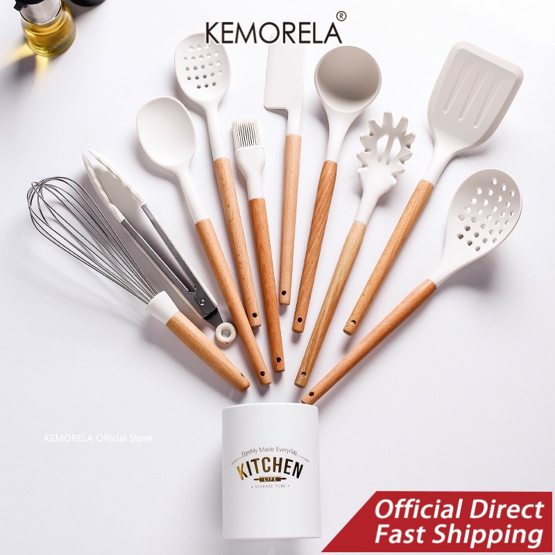 KEMORELA White Silicone Kitchenware Cooking Tool Utensils Set With ...