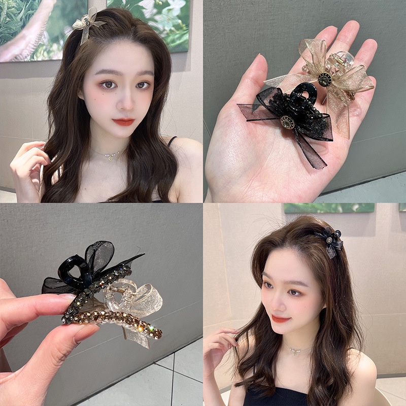 Double Sided Mesh Bow Small Grab Clip Side Bang Clip Hair Accessories ...