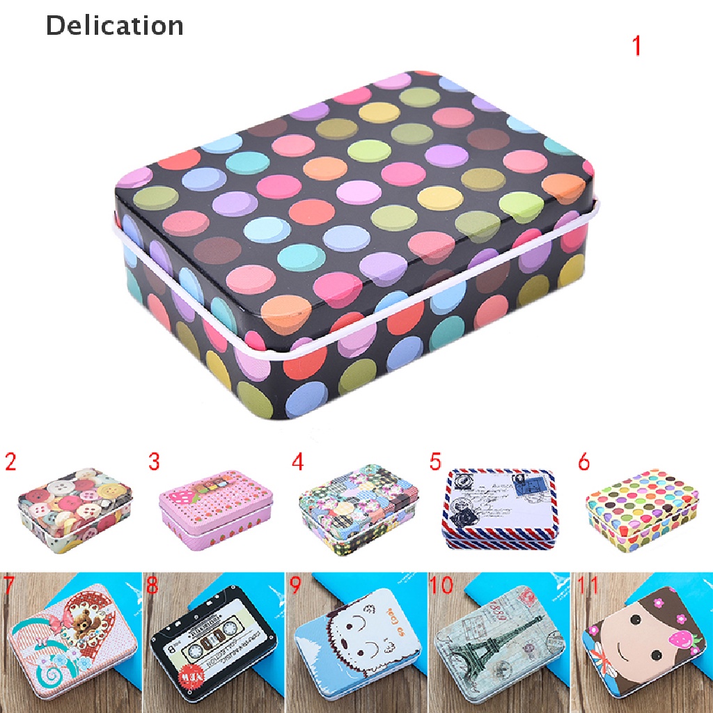 Delication Mini Tin Metal Container Small Rectangle Lovely Storage Box ...