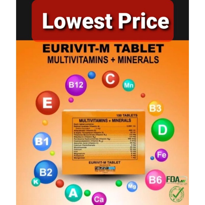 EurivitM tablet Multivitamins + Minerals.Expires 2023. FDA approved