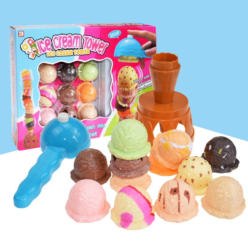 Ice Cream Stacking Tower with Scooper Balancing Fun Game Set