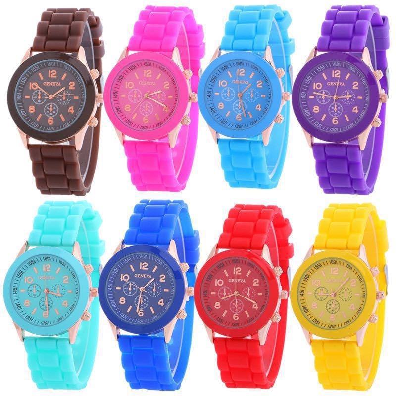 couple watch Multi Colors Geneva Unisex Watch Silicone Strap Sport ...