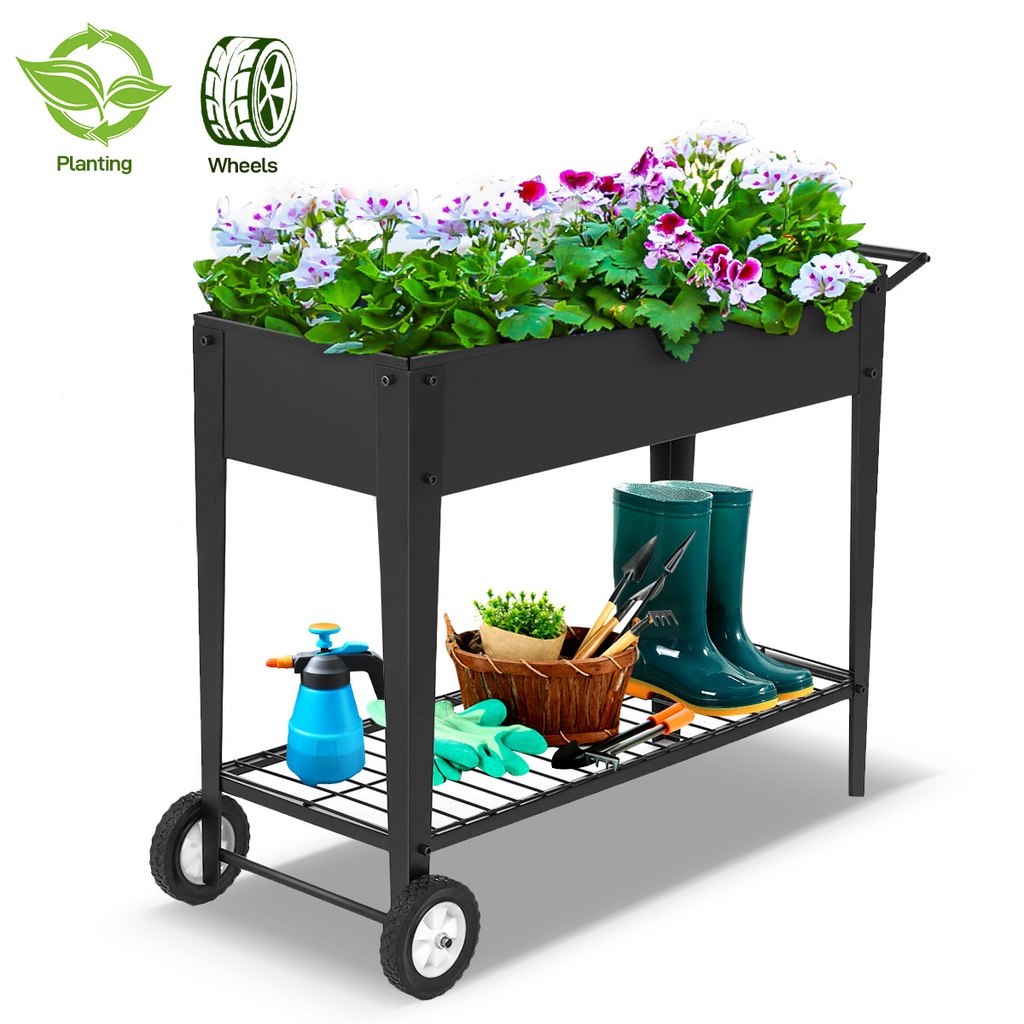 Mobile Raised 2 Tier Garden Bed Herb Yard Above Ground Raised Planter ...