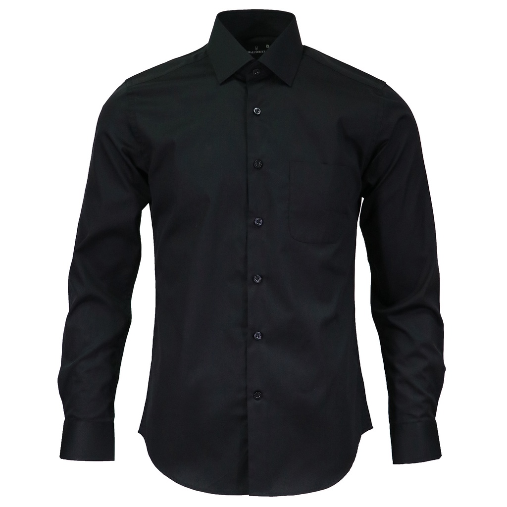 Wall Street Men's Fitted Plain Long Sleeve Shirt w/ Widespread Collar ...