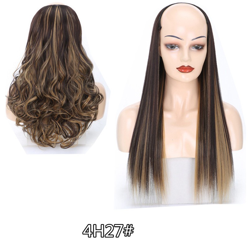 24 Inches Long Straight Clip In Ombre Hair Extension U Part Half Wig ...