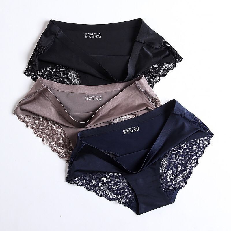 soen panty for women Sexy Lace Panties Women Underwear ice Silk Seamless  Briesf Low-Rise M-2XL Plus