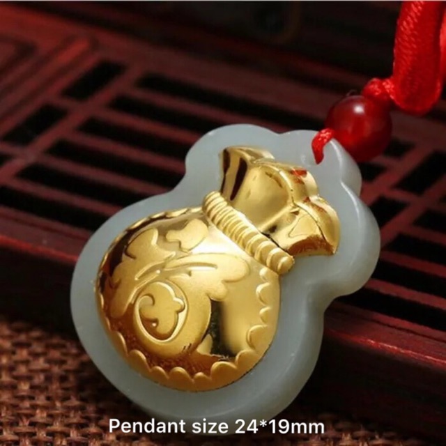 Real 18k selling 24k Gold Jade Money Bag Pendant