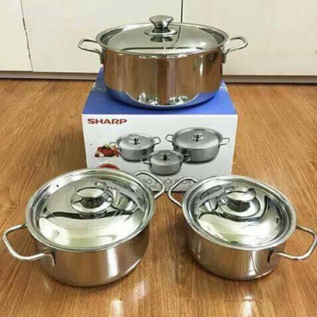 SET OF 3 HIGH CAP Stainless Steel Pots GIFT FROM SHARP | Shopee Philippines