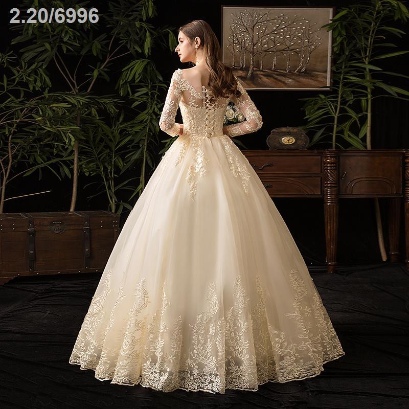 Elegant Champagne Embroidery Lace Wedding Dress Robe De Mariee