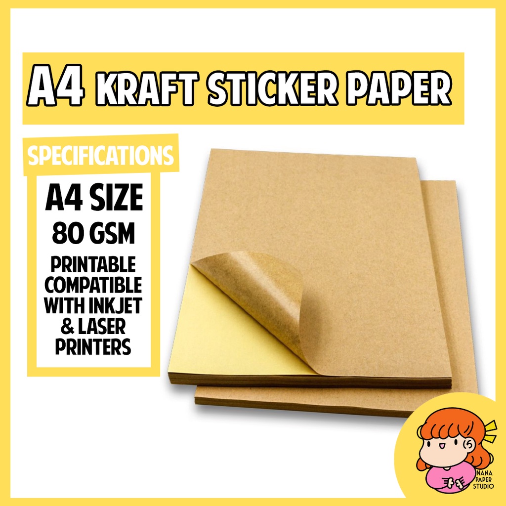 A4 Kraft Brown Sticker Paper Printable Inkjet Laser Printer ...