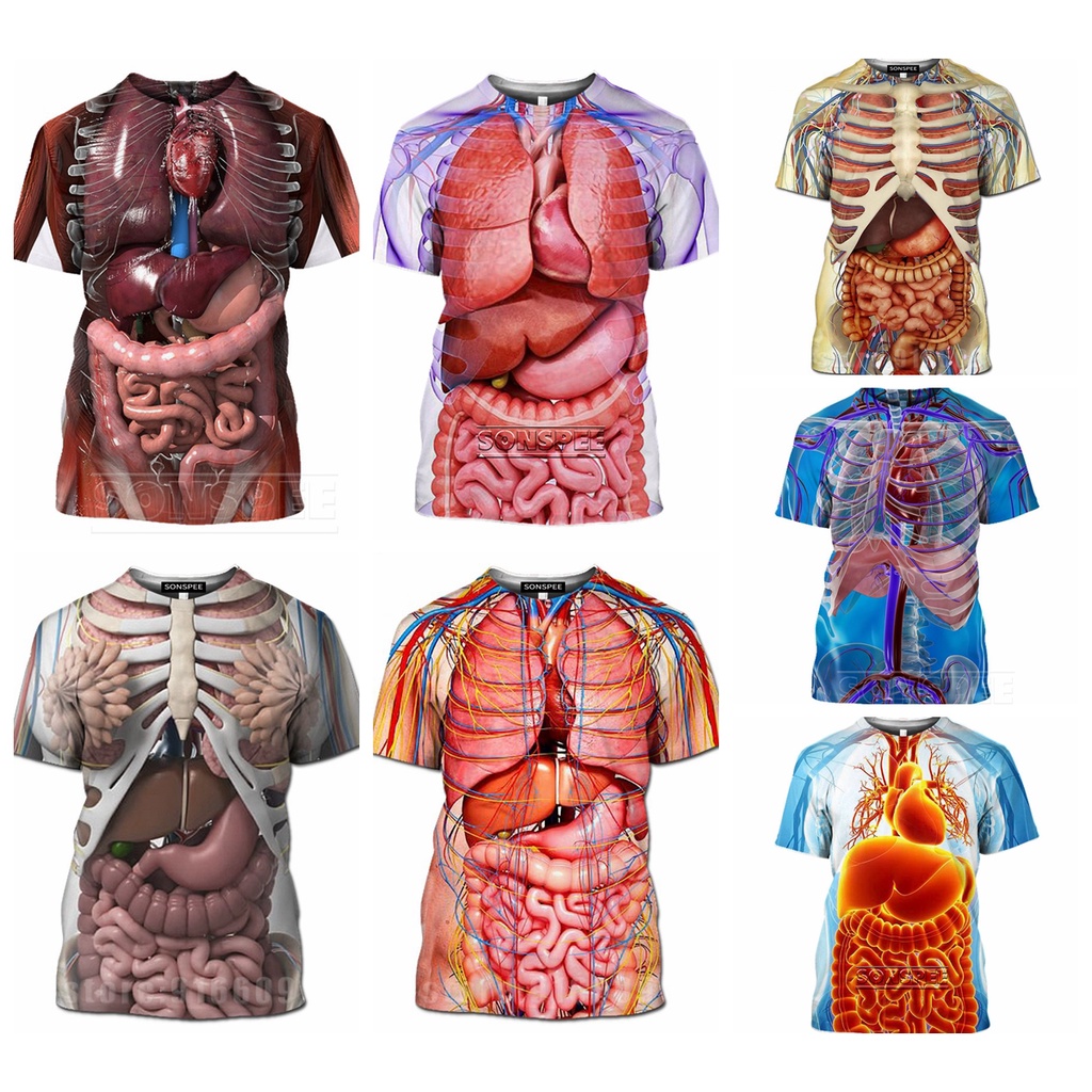 3D Print Cosplay Male Skeleton Internal Organs Tshirt Harajuku Human ...