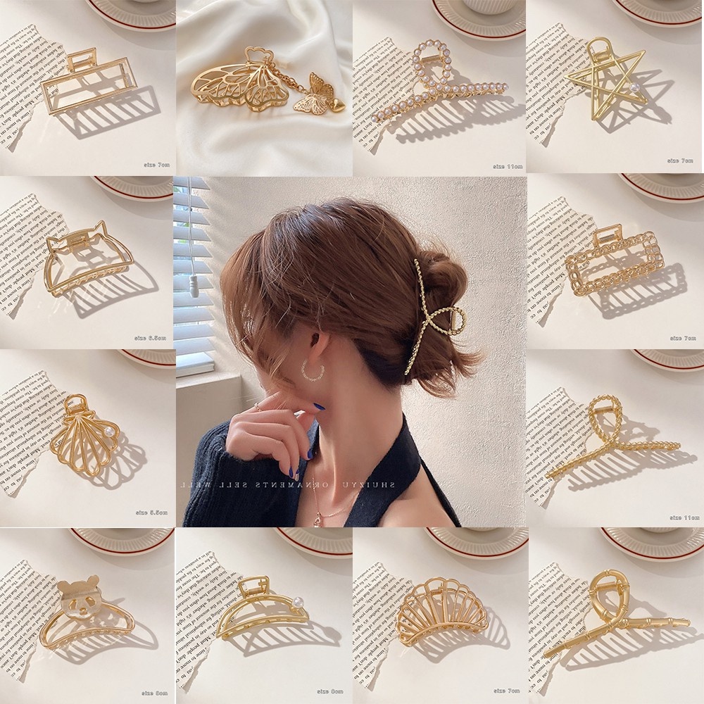 SJW Korean Gold Pearl Claw Clips Hair Clip Simple Hairpin Women