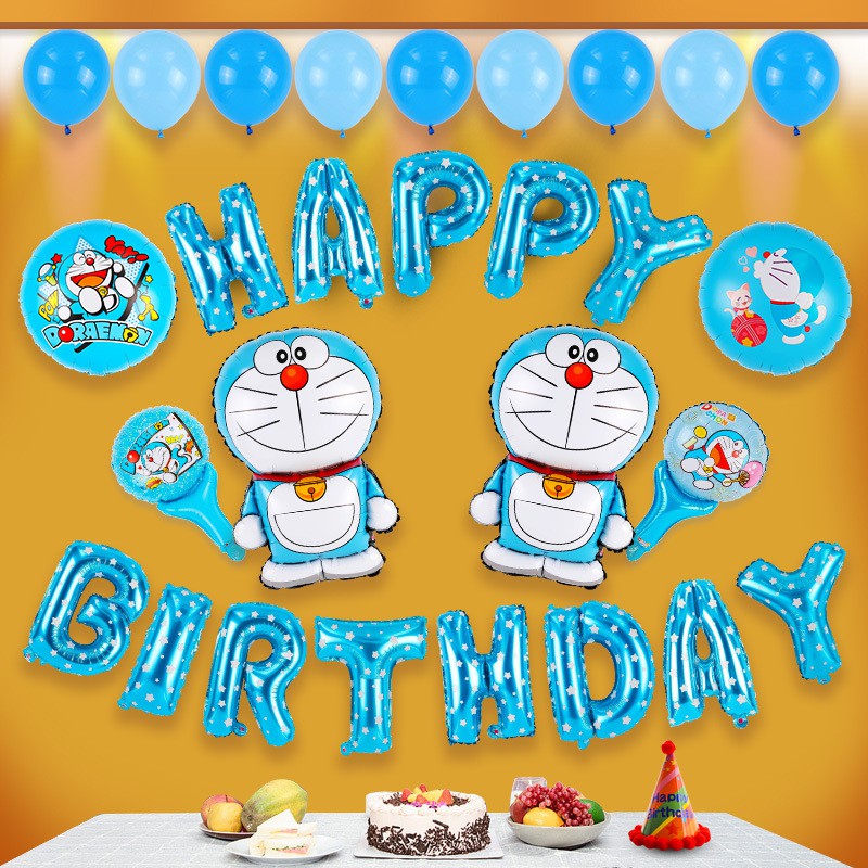 28pcs/set Doraemon Happy Birthday Party Balloon Set Shopee Philippines
