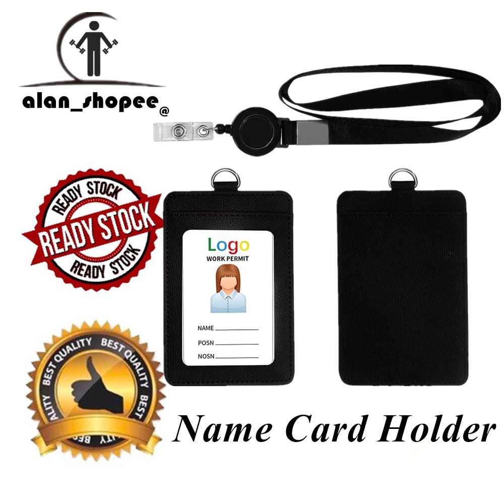 ID Badge Holder with Lanyard Duty Retractable PU Leather ID Card ...