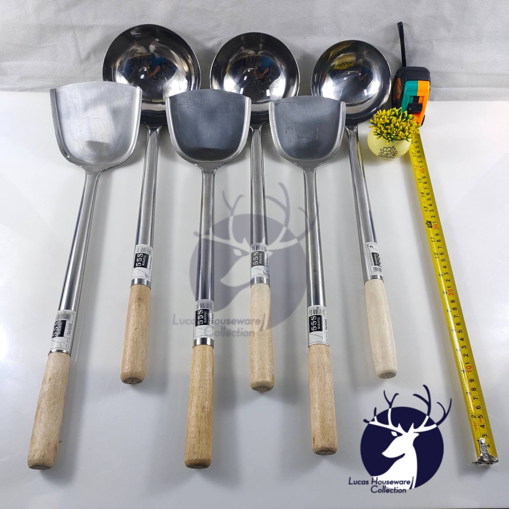 1PC HIGH QUALITY LONG HANDLE LADLE AND SIENSE WITH WOOD HANDLE (COOKING ...