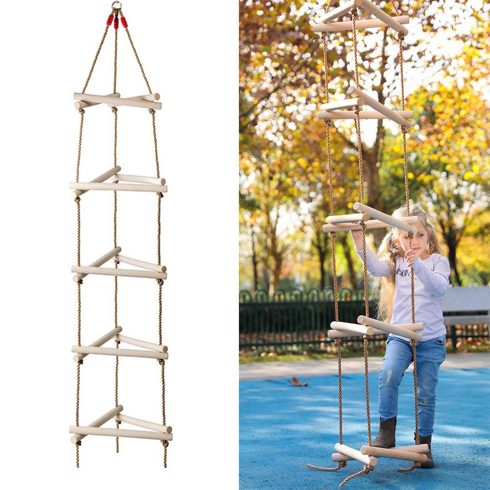 Playground Hanging Ladder for Swing Set Wooden Rope Ladder Playset,Climbing Rope Ladder for