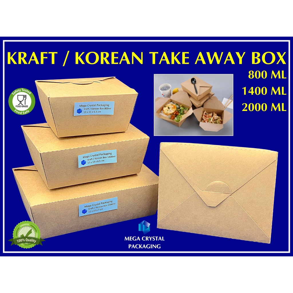 [ 50 Pcs. ] Kraft Box / Korean Take Away Box 800 ml / 1400 ml / 2000 ml
