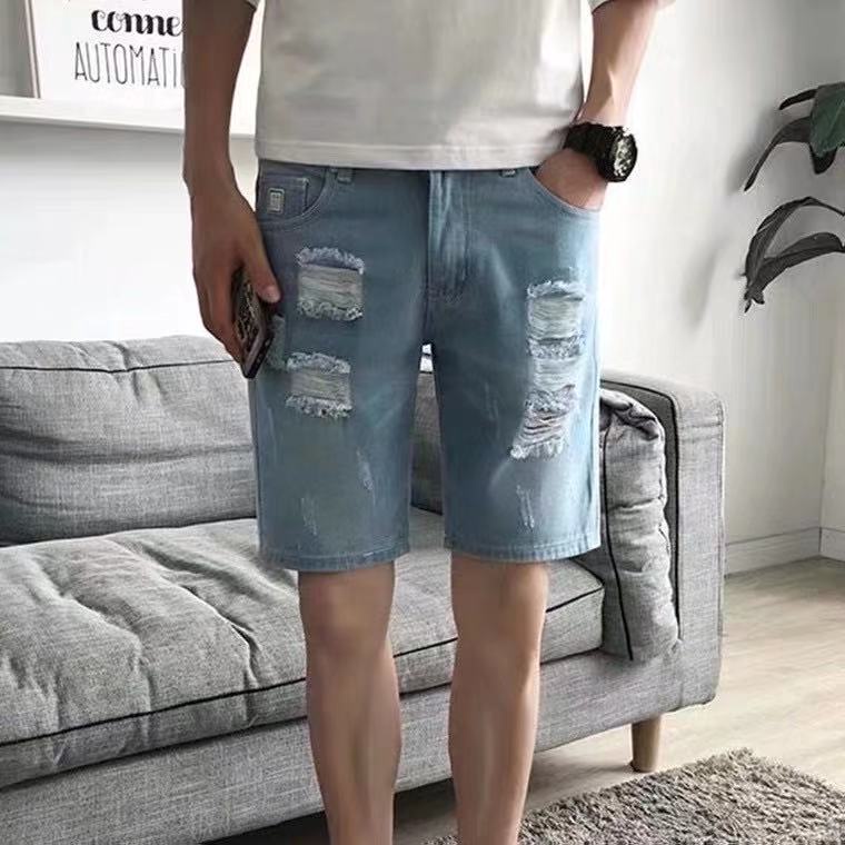 9901 Men s Maong shorts Denim short TATTERED blue high quality