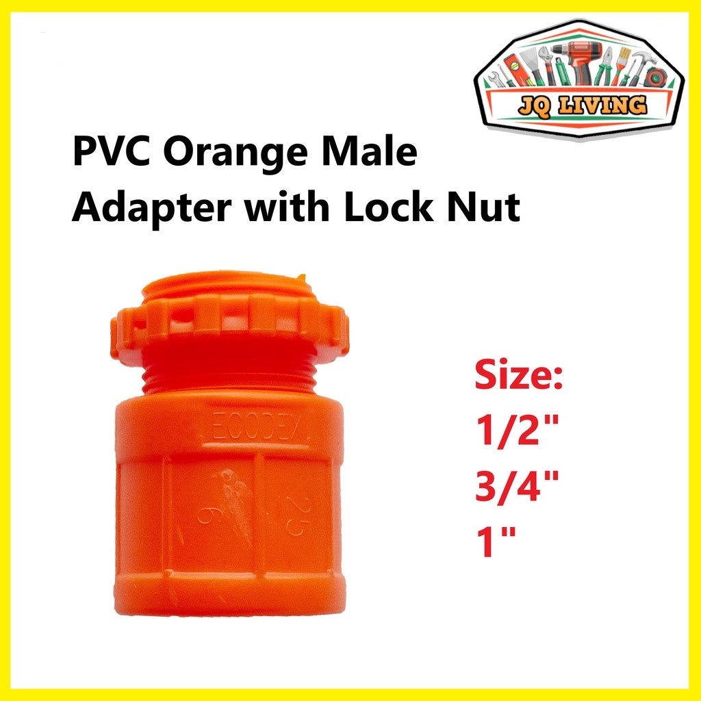PVC Orange Male Adapter with Lock Nut 1/2" 3/4" 1" Connector For