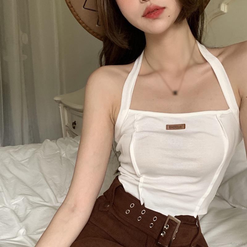 Women S Halter Top Slim Sexy Exposed Navel Knitted Camisole Tank Tops Shopee Philippines
