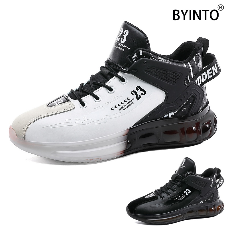 High Top Men Basketball Shoes Lightweight Waterproof Leather Cushioning